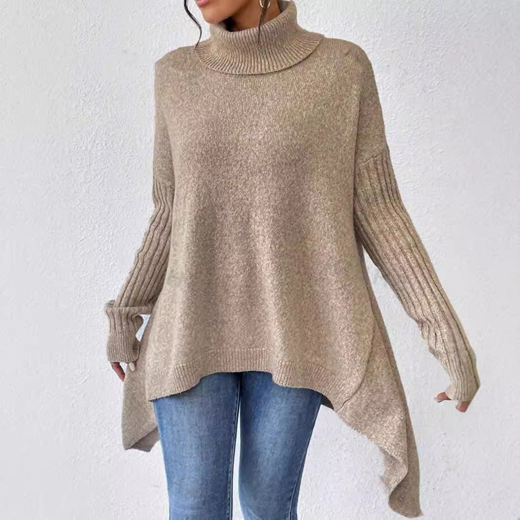 Damen lässiger Pullover mit Stehkragen und asymmetrischem Schnitt Sovae