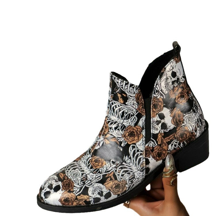 Damen Extravaganter Cowboy-Stiefel mit floralen Totenkopf-Muster Sovae