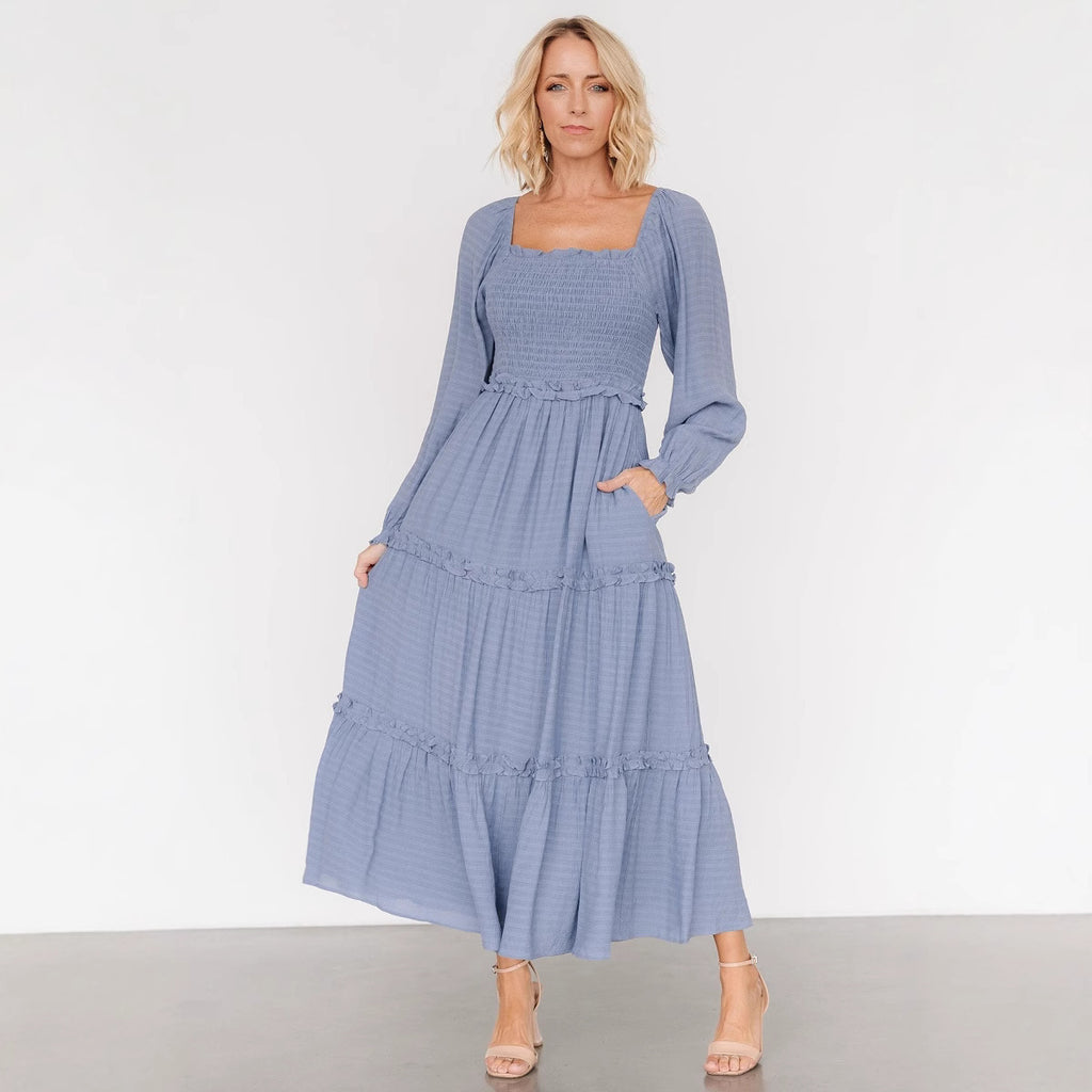 Damen Maxikleid mit gerafftem Oberteil und Rüschendetails Sovae