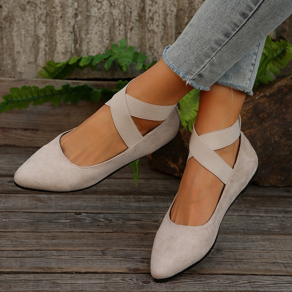 Damen elegante und bequeme Ballerinas mit elastischem Riemen Sovae