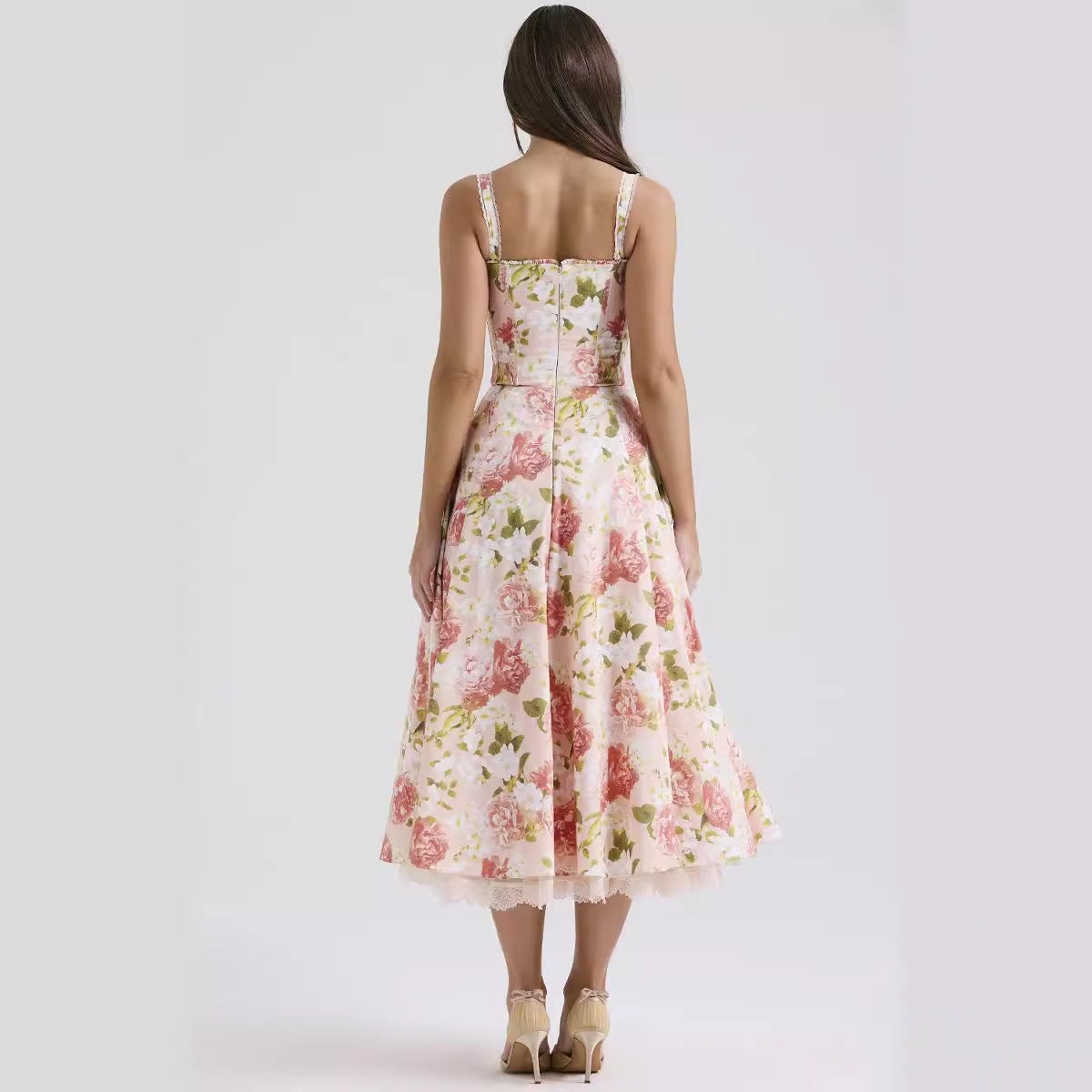 Damen Maxikleid mit floralem Design und elegantem Halsbinde Sovae