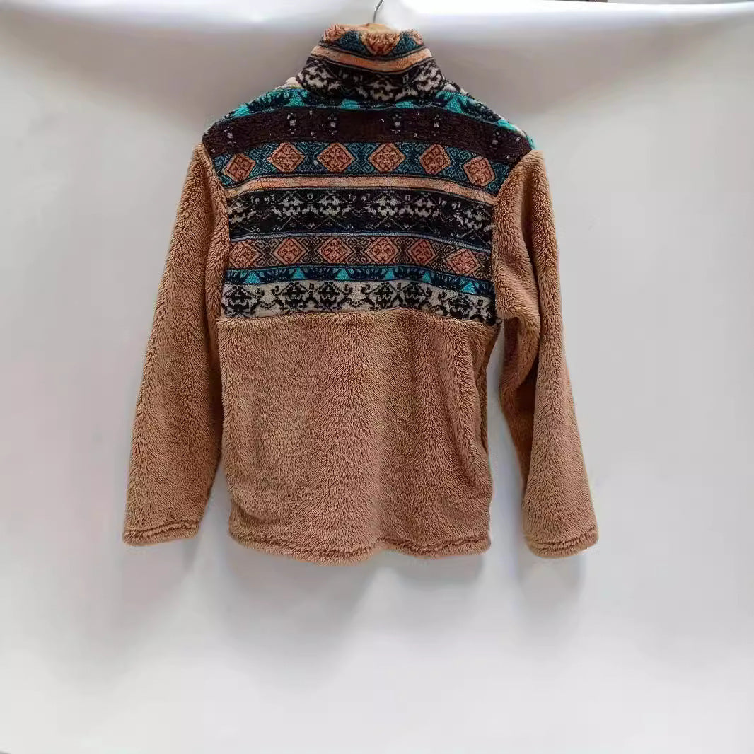 Damen Fleece-Pullover mit floralem Muster und praktischem halbhohem Reißverschluss Sovae