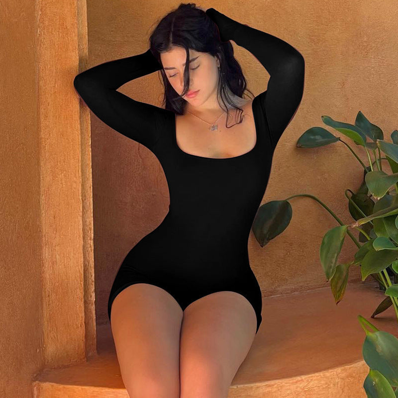 Damen Bodysuit mit langem Arm und tiefem Ausschnitt Sovae