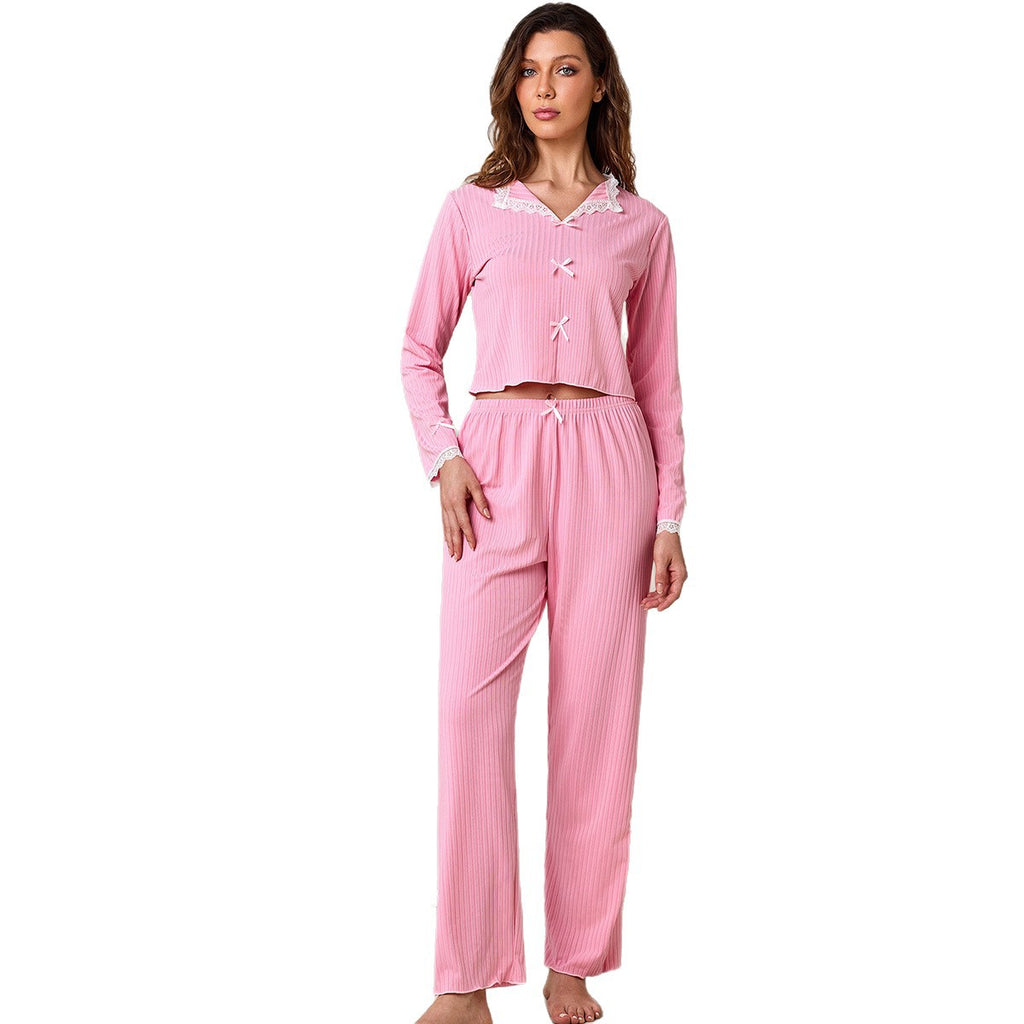 Damen Schlafanzug Set mit feinem Rippdesign und zarten Spitzendetails Sovae
