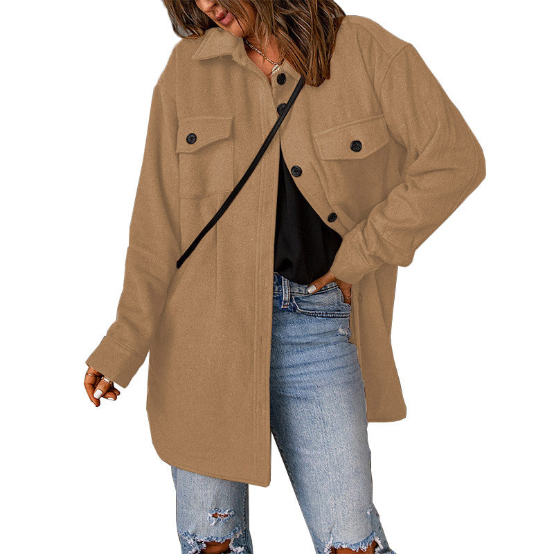 Damen gemütliche Oversize-Hemdjacke mit praktischen Taschen Sovae