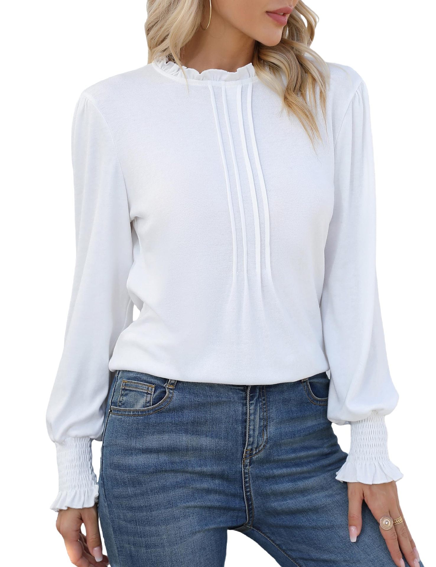 Damen elegante Bluse mit rüschendetails und feinen Falten Sovae