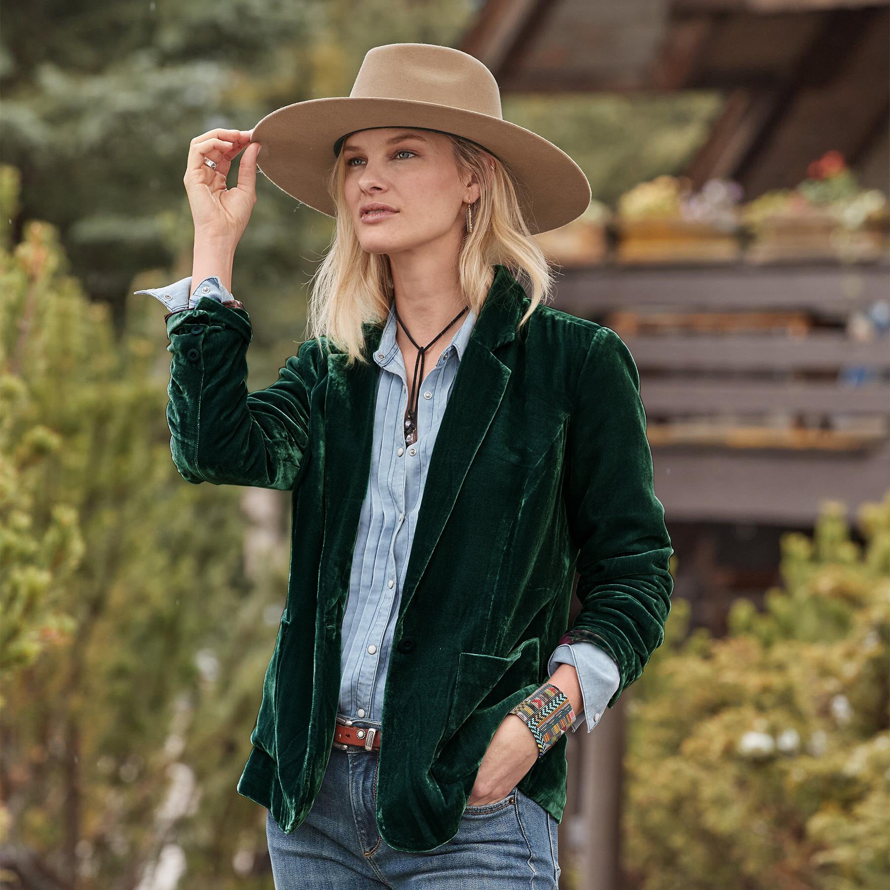 Damen Samt Blazer mit eleganten Details Sovae