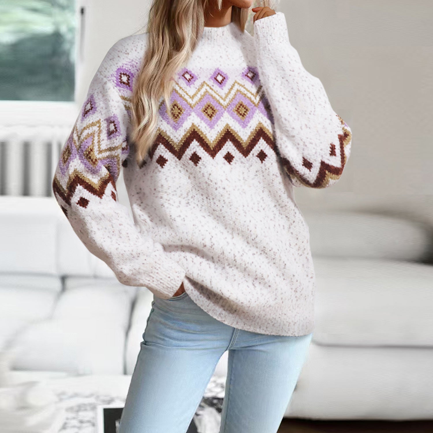 Damen Strickpullover mit geometrischem Muster Sovae