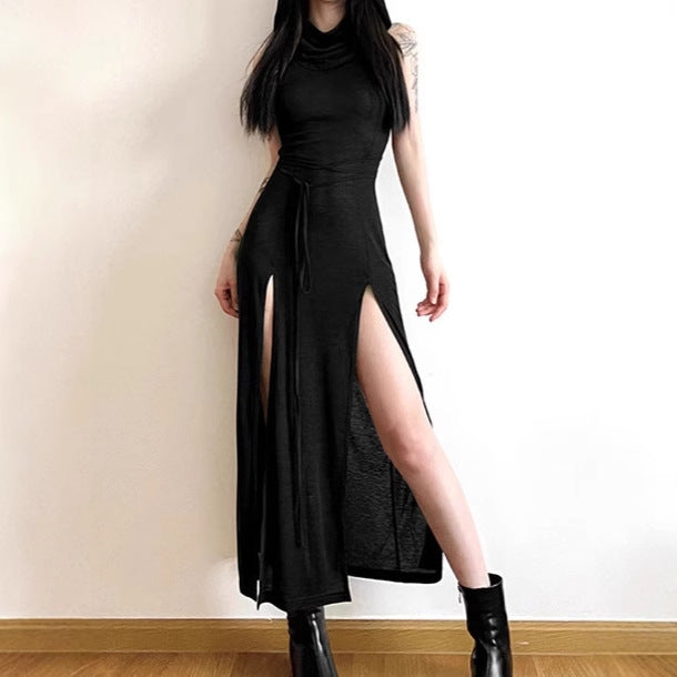 Damen Elegantes Maxikleid mit hohem Schlitz und Kapuze Sovae