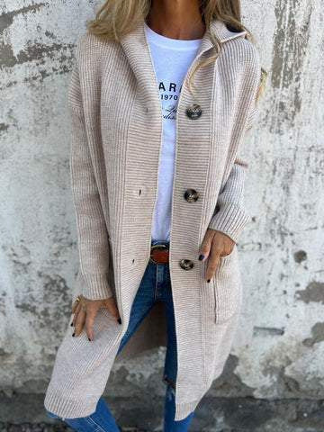 Damen lange Strickjacke mit Kapuze und Taschen Sovae