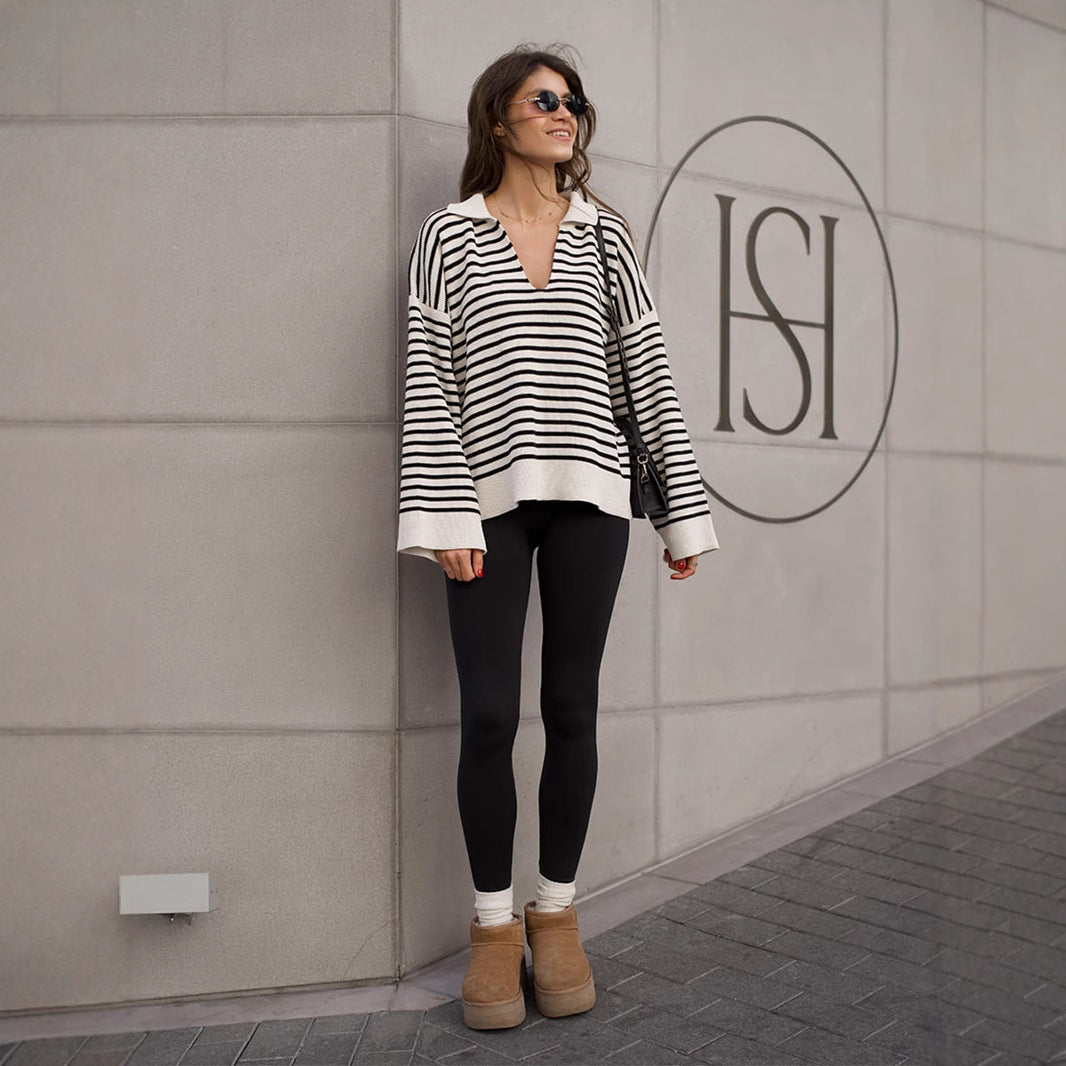 Damen Pullover mit weitem Schnitt und V-Ausschnitt Sovae