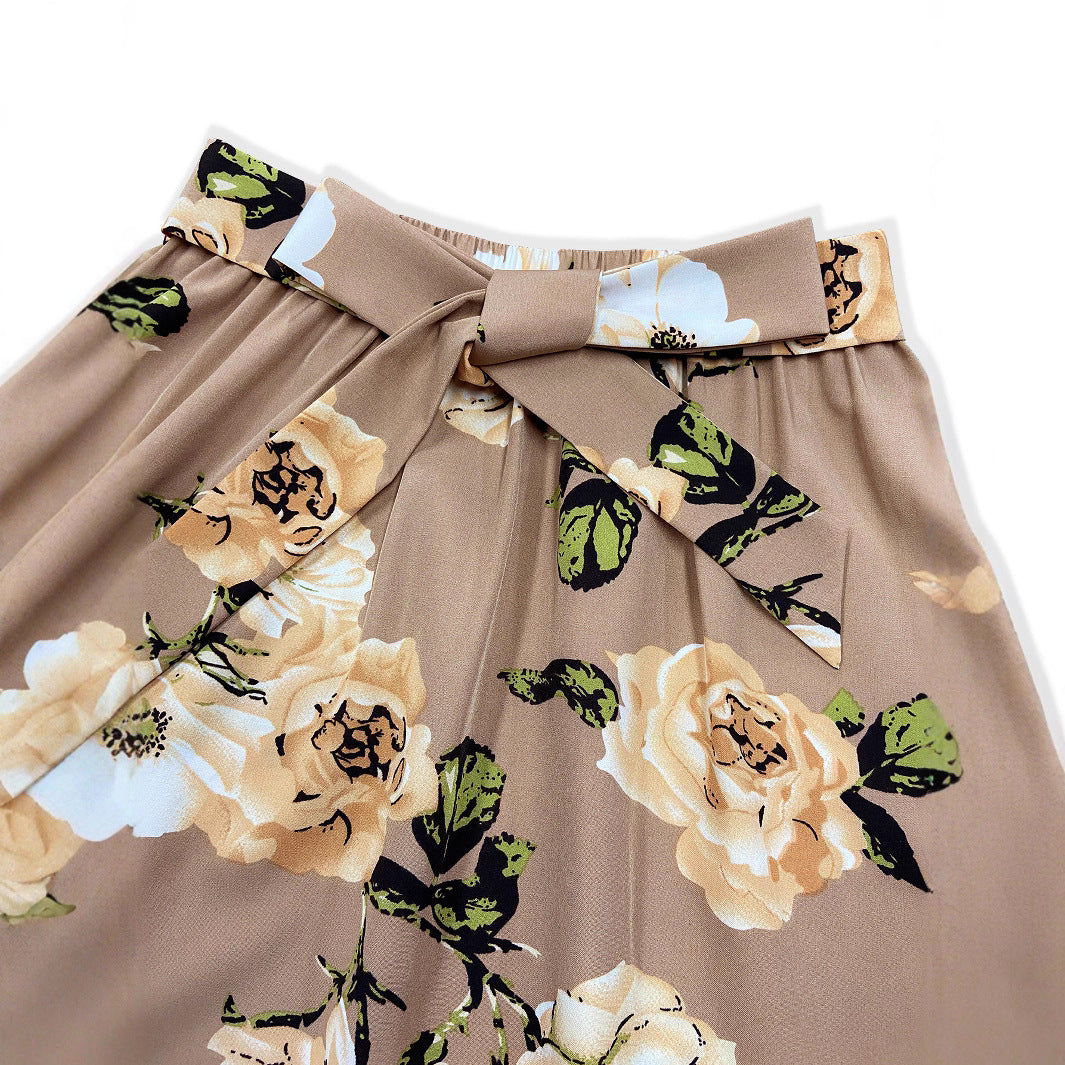 Damen Maxi-Rock mit floralem Muster und taillierter Schleife Sovae