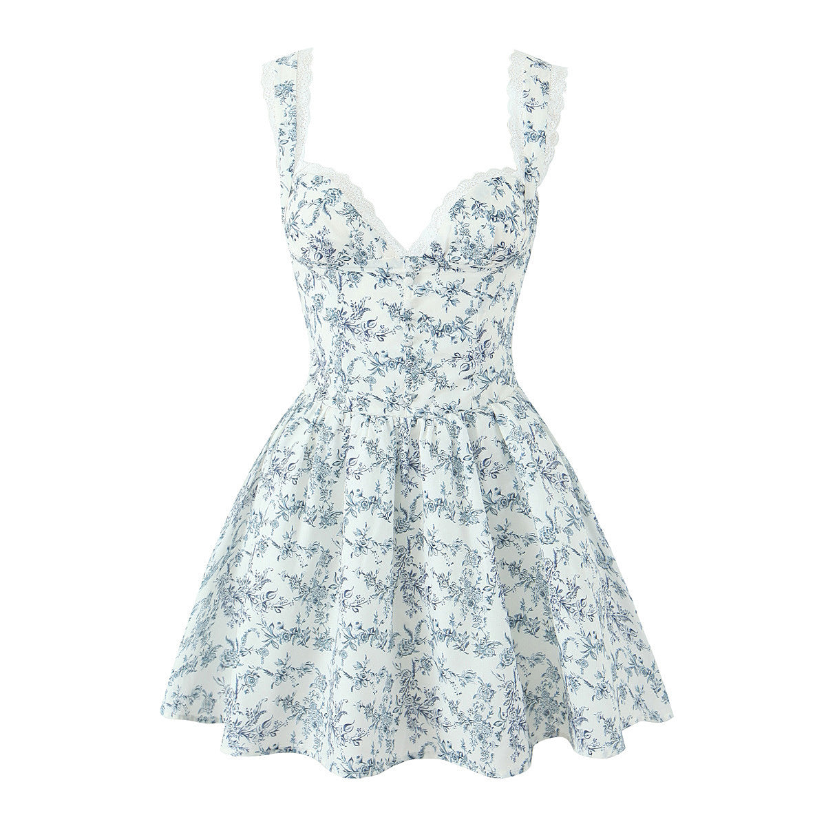 Damen kurzes Blumenkleid mit verstellbaren Spaghettiträgern Sovae