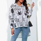 Damen Hemdbluse mit kreativem Zeitungdruck Sovae
