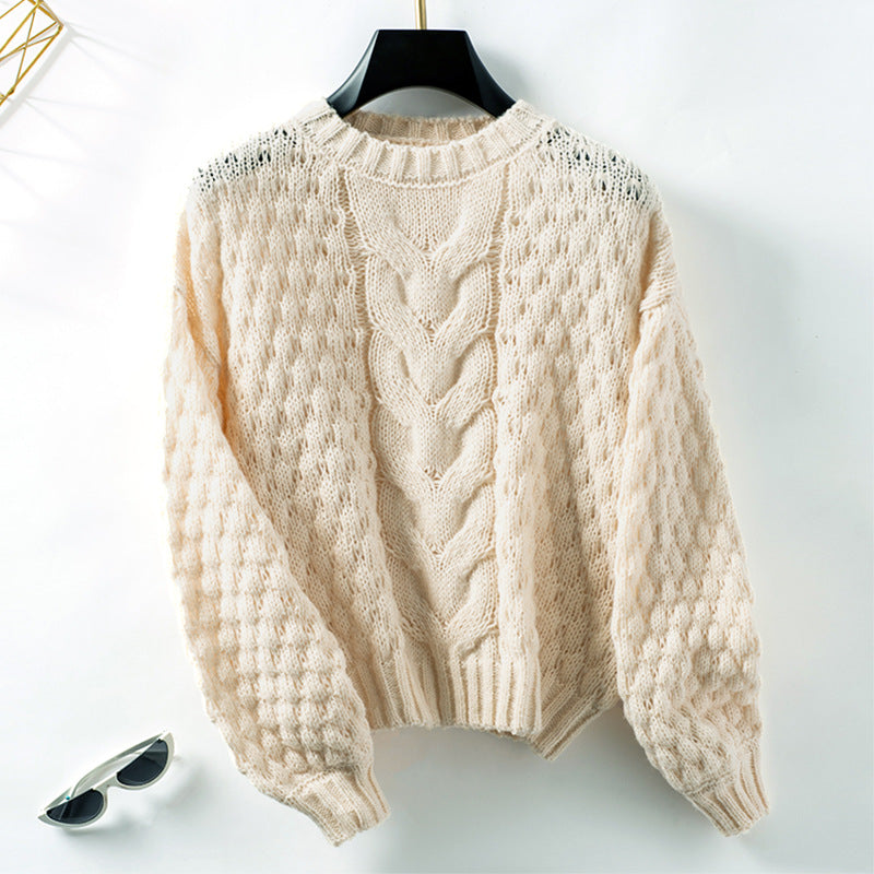 Damen gemütlicher Strickpullover mit strukturiertem Zopfmuster und lässigem Schnitt Sovae