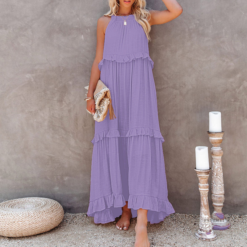 Damen Maxikleid mit verspieltem Rüschen-Design und tiefem Ausschnitt Sovae