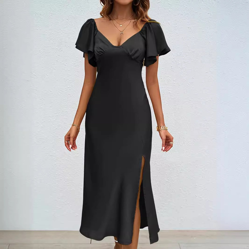 Damen Elegantes Midikleid mit voluminösen Ärmeln und V-Ausschnitt Sovae