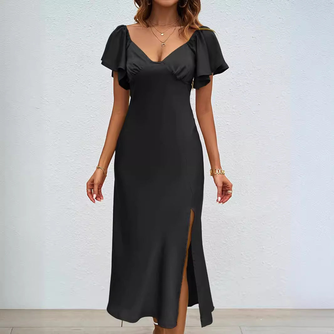 Damen Elegantes Midikleid mit voluminösen Ärmeln und V-Ausschnitt Sovae