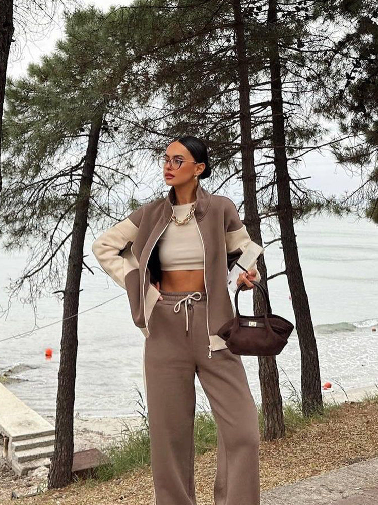 Damen Sportliches Loungewear-Set mit hohem Kragen Sovae