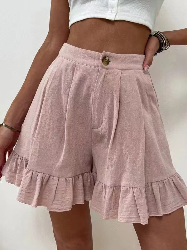 Damen Volant-Shorts mit elastischem Bund und seitlichen Taschen Sovae