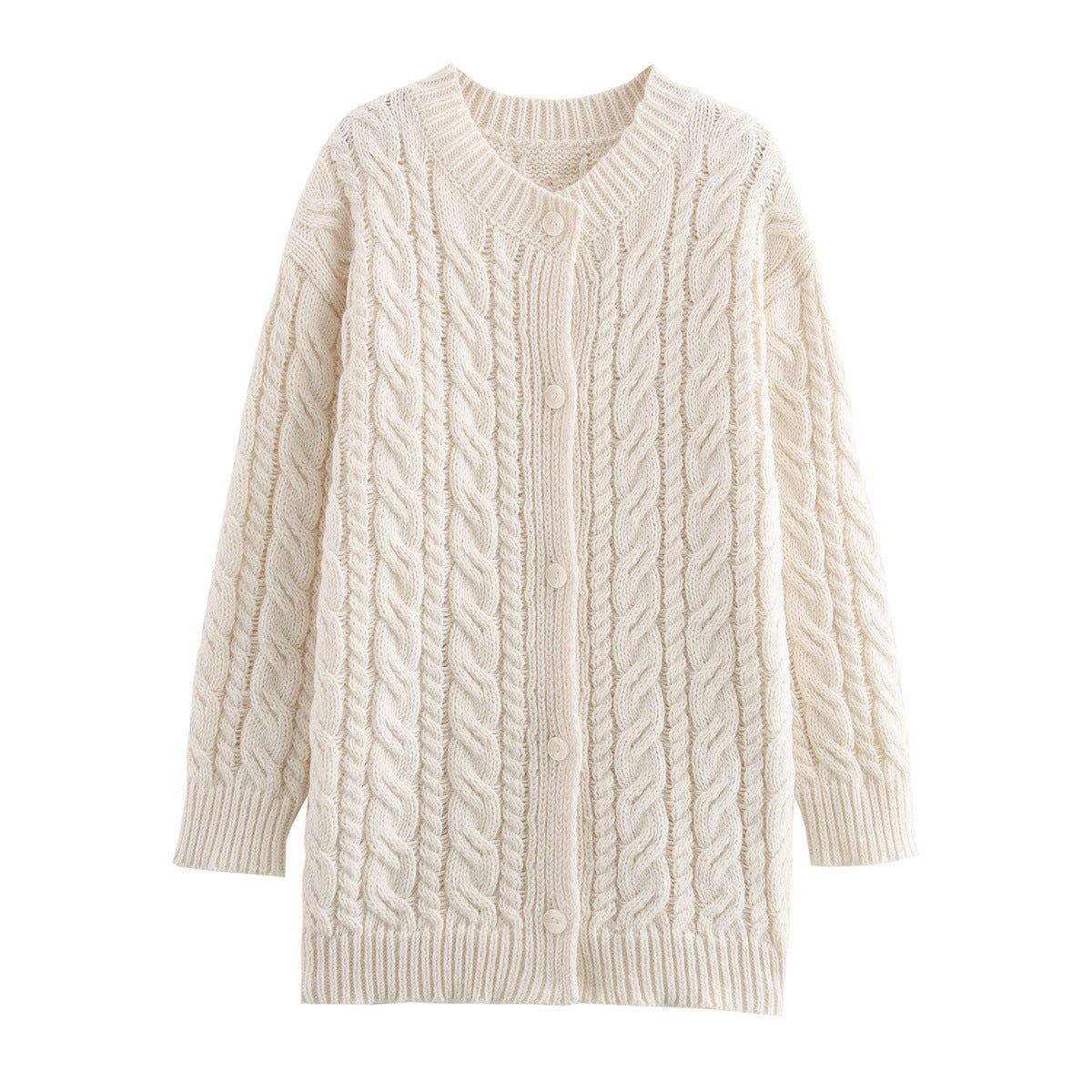 Damen Strickjacke mit Kabelmuster und Knopfverschluss Sovae