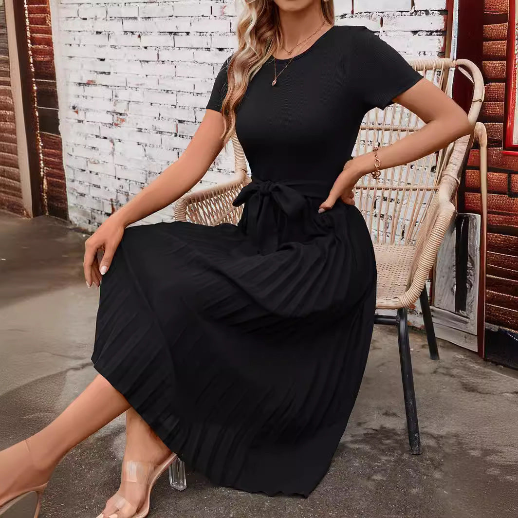 Damen Midikleid mit elegantem Faltenwurf und tailliertem Bund Sovae