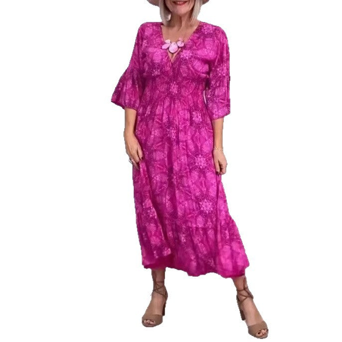 Damen Maxikleid mit V-Ausschnitt und voluminösen Ärmeln Sovae