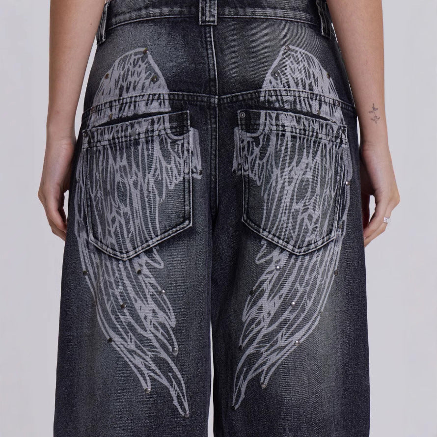 Damen Weit geschnittene Jeans mit einzigartigem Flügel-Design Sovae