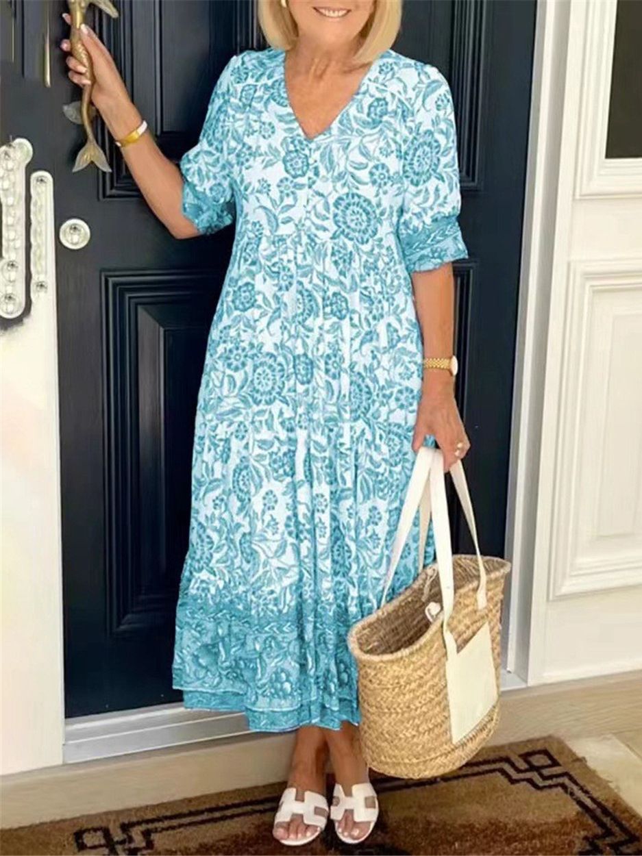 Damen Maxi-Kleid mit floralen Mustern und Volant Sovae