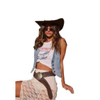 Damen modische Denim-Weste mit knopflosem Design und einzigartigen Details Sovae