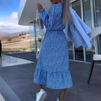 Damen Midikleid mit fließendem Schnitt und eleganten Rüschen Sovae