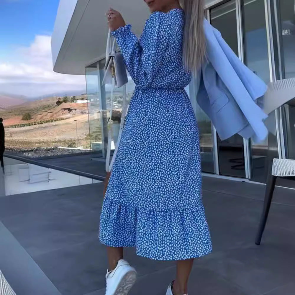 Damen Midikleid mit fließendem Schnitt und eleganten Rüschen Sovae