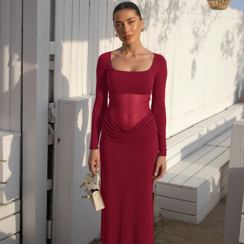 Damen Elegantes Maxikleid mit figurformendem Schnitt und Raffung Sovae