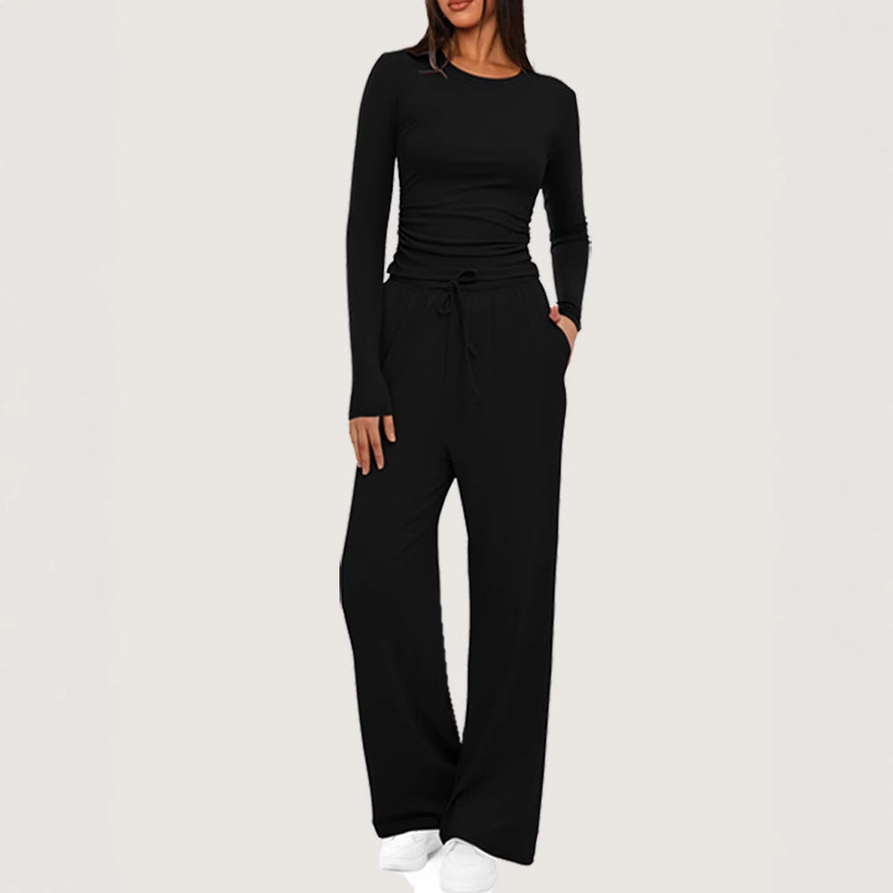 Damen Sportliches Langarmshirt und Bequeme Weite Hose Sovae