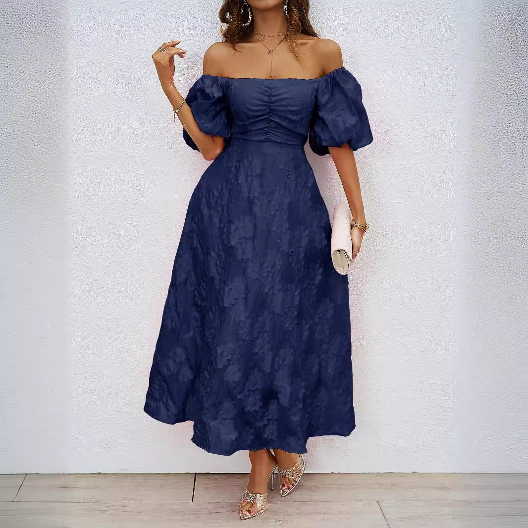 Damen elegantes Abendkleid mit Puffärmeln und floralen Stickereien Sovae