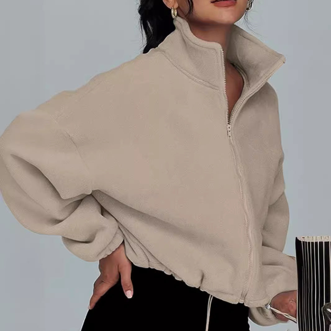 Damen modischer Oversized Pullover mit hohem Kragen und Reißverschluss Sovae