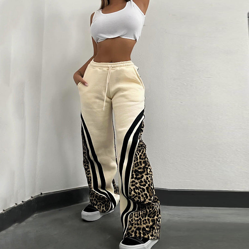 Damen Freizeithose mit Leopardenmuster und seitlichen Streifen Sovae