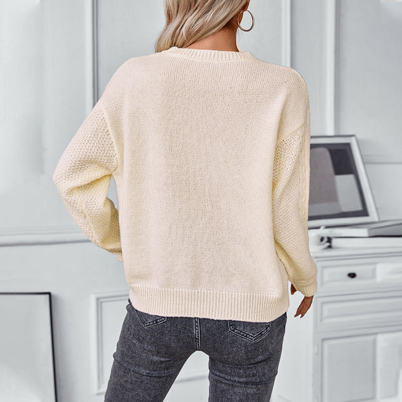 Damen Strickpullover mit modernem V-Ausschnitt und Zopfdesign Sovae