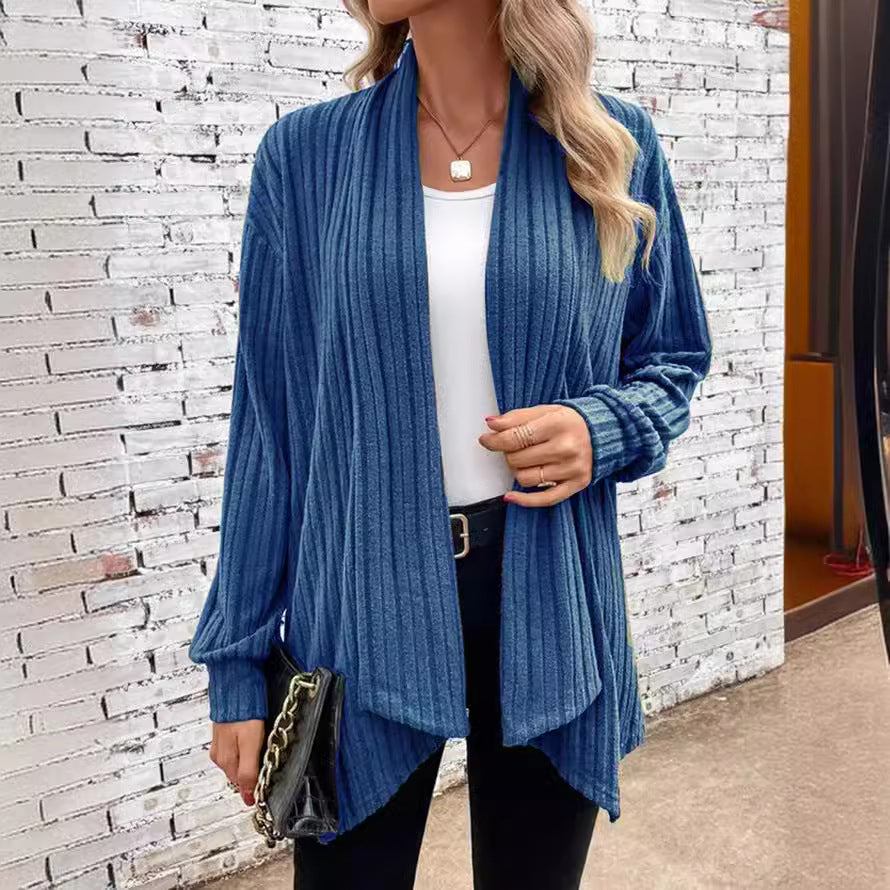 Damen offener Strickcardigan mit vertikalen Streifen Sovae