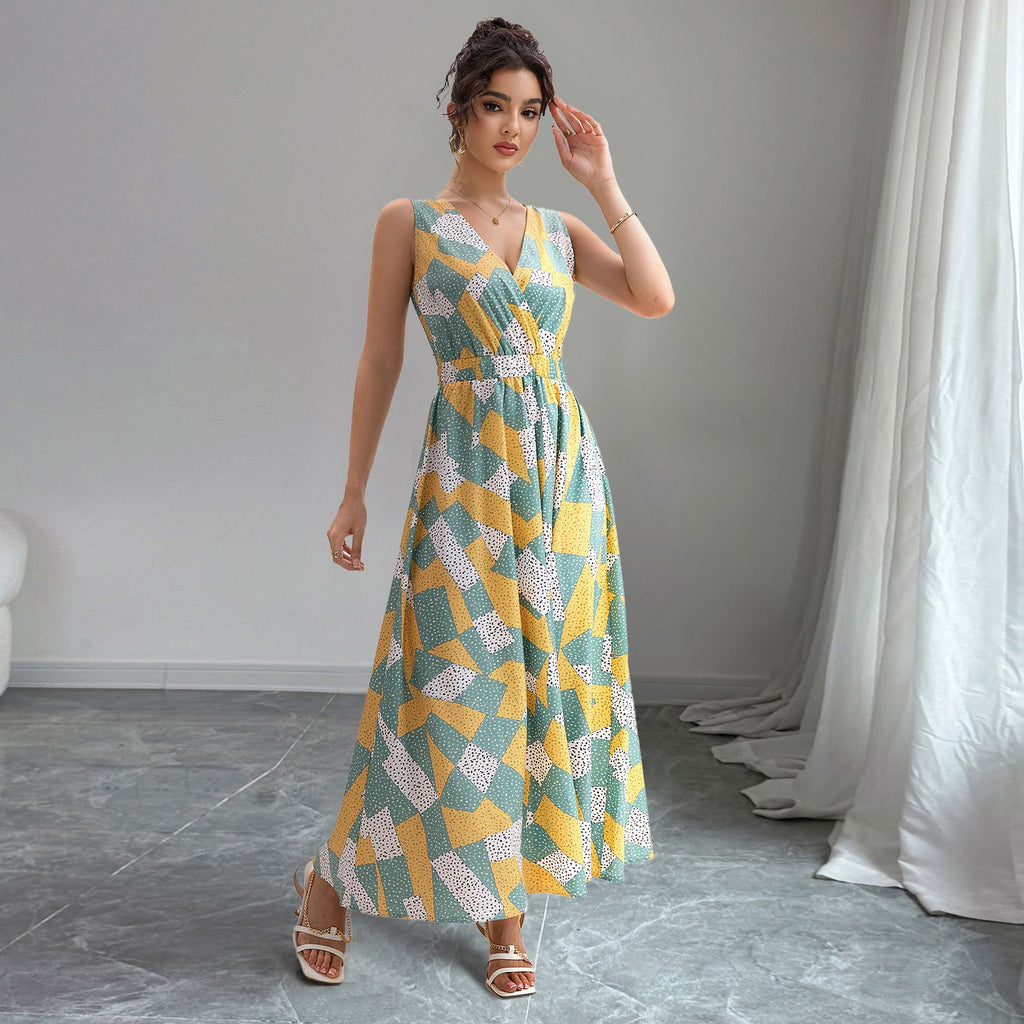 Damen Maxikleid mit modischem geometrischen Muster Sovae