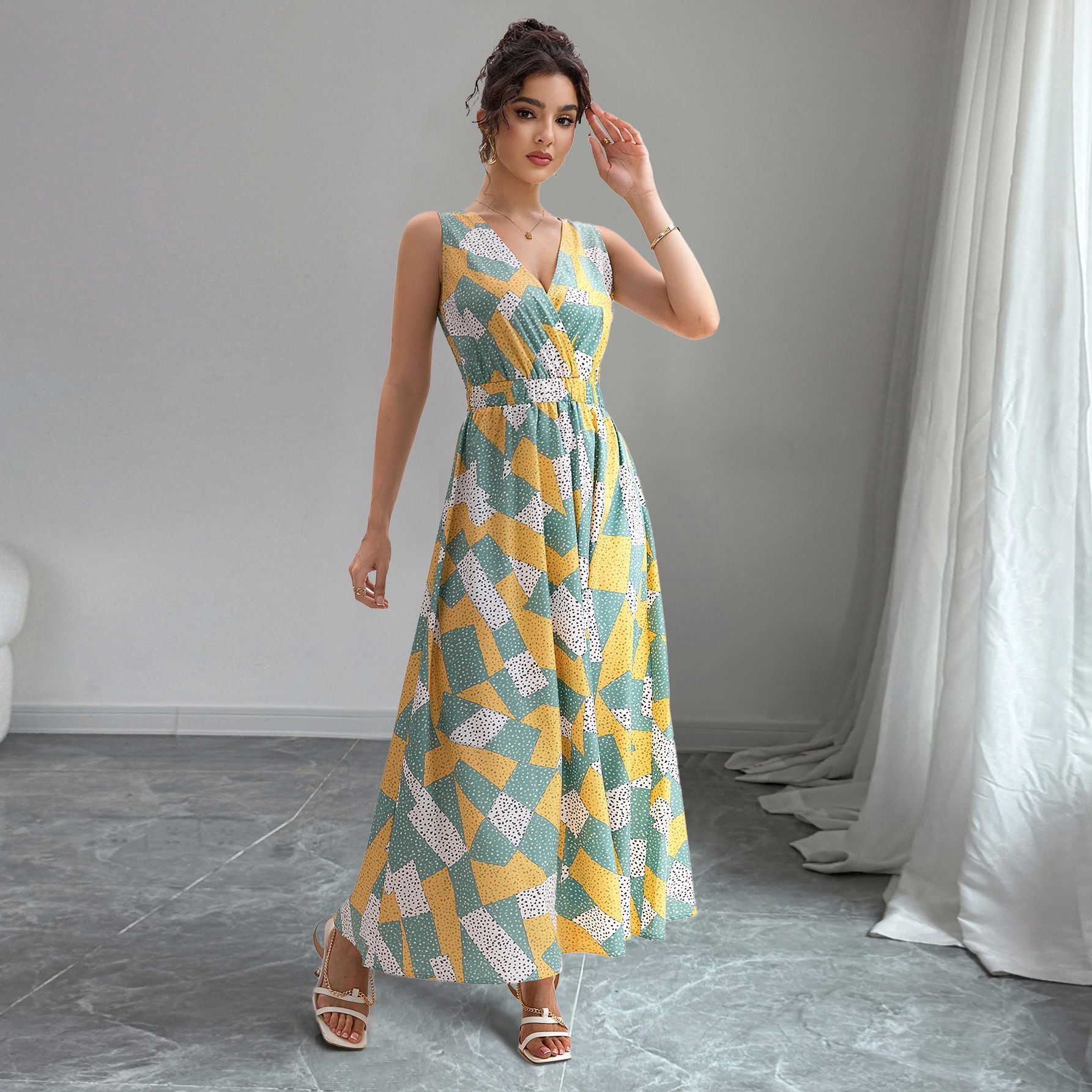 Damen Maxikleid mit modischem geometrischen Muster Sovae