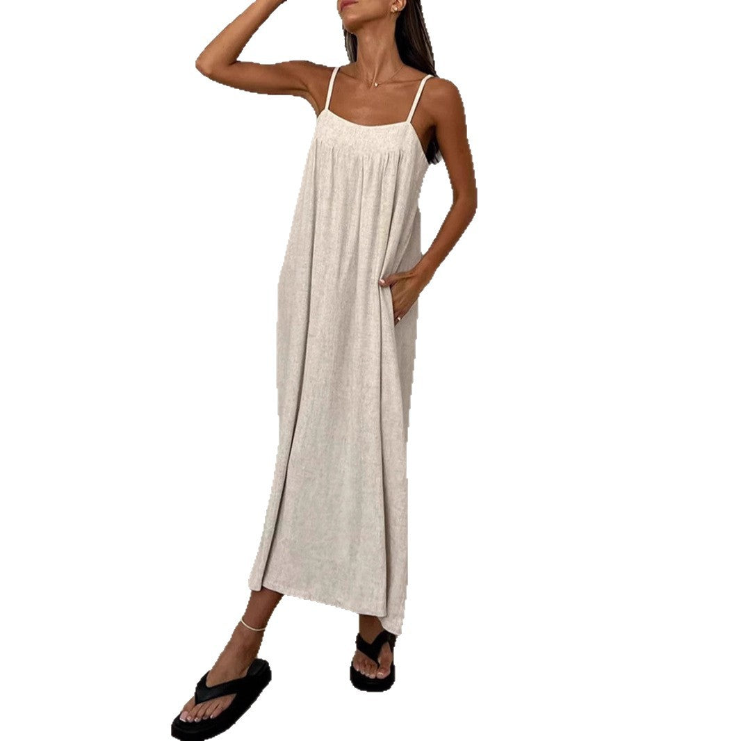 Damen luftiges Sommermaxikleid mit praktischen Seitentaschen Sovae