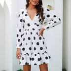 Damen Polka Dot Kleid mit Volant Sovae