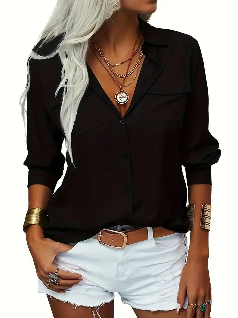 Damen lässige Bluse mit Taschen Sovae