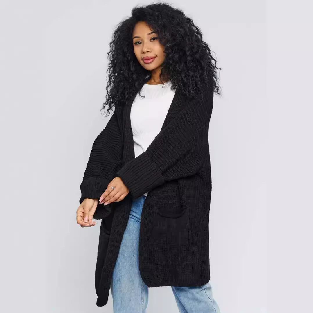 Damen Oversized Strickjacke mit großen Taschen und bequemen Rippenärmeln Sovae