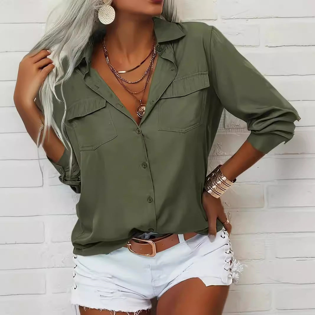 Damen lässige Bluse mit Taschen Sovae