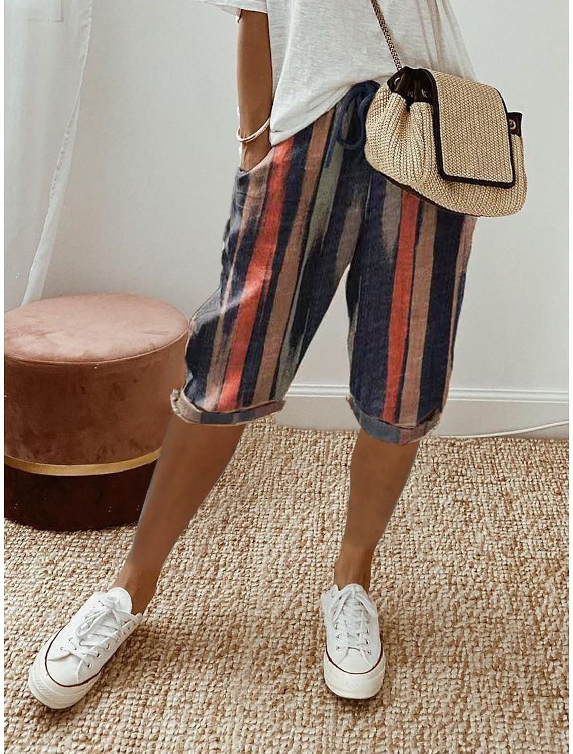 Damen lässige Leinen-Shorts mit elastischem Bund und praktischen Taschen Sovae