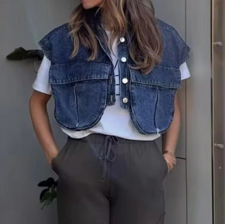 Damen lässige Blusenjacke im angesagten Utility-Stil mit großen Taschen und kurzen Ärmeln Sovae