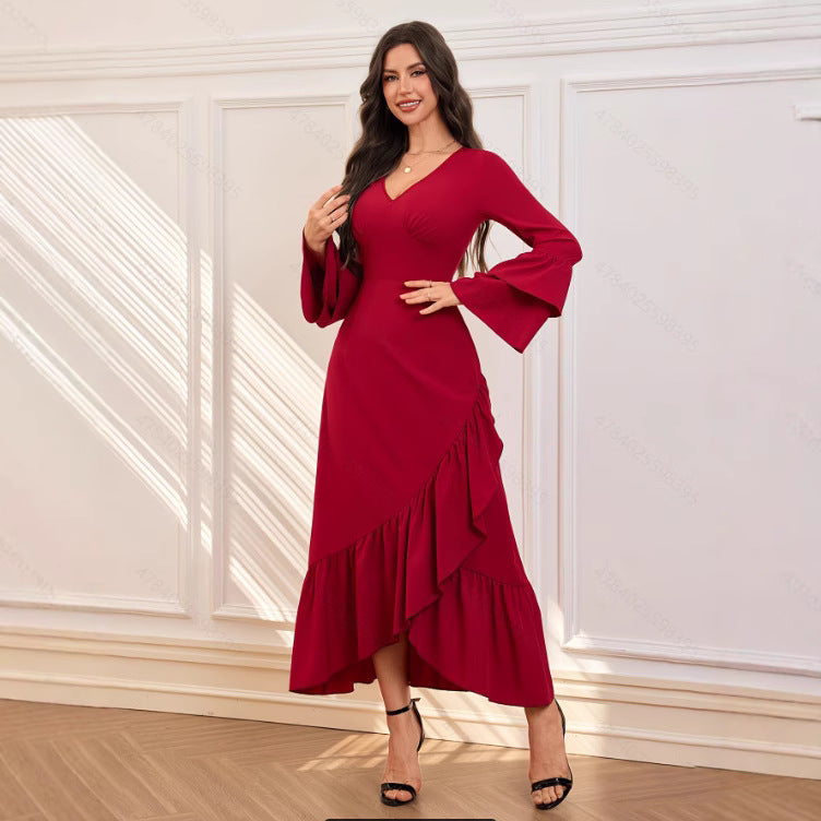 Damen Elegantes Maxikleid mit voluminösen Ärmeln Sovae