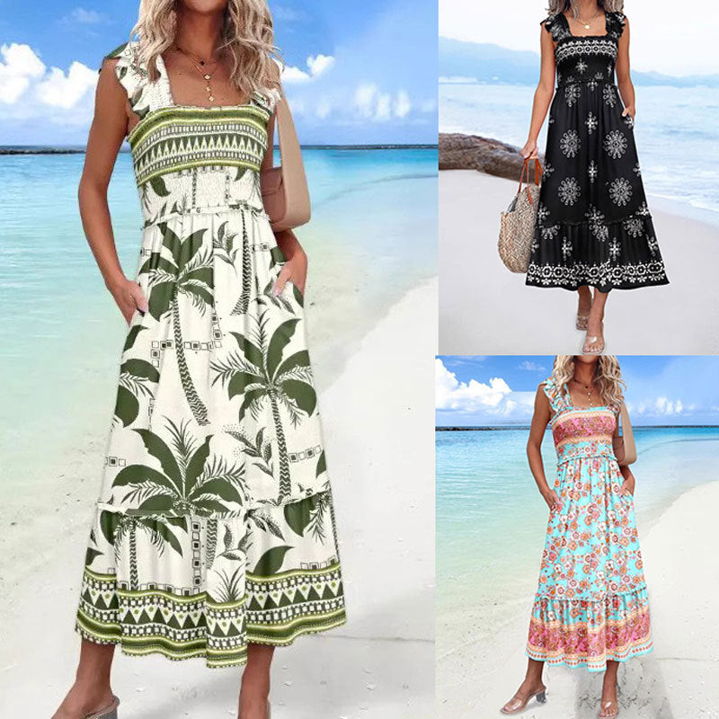 Bohemian Tropical Print Maxi-Kleid für Damen Sovae